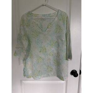 J Jill Love Linen Top Tunic Womens Floral Coverup Beach Resort Casual Sz Small